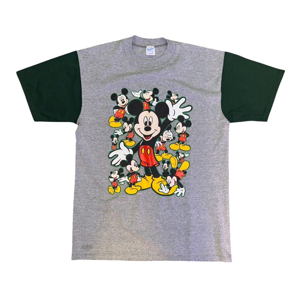 Vintage Velva Sheen Mickey Mouse T Shirt Large Grey Green Two Tone Disney USA - Picture 1 of 2